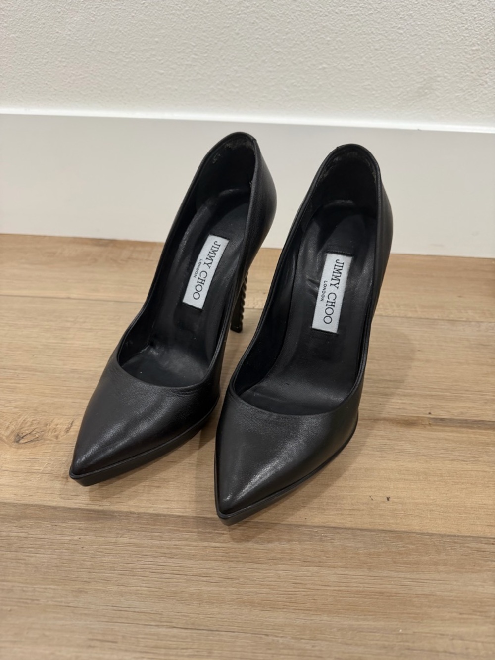 Jimmy Choo Black Pointed-Toe Leather Pumps